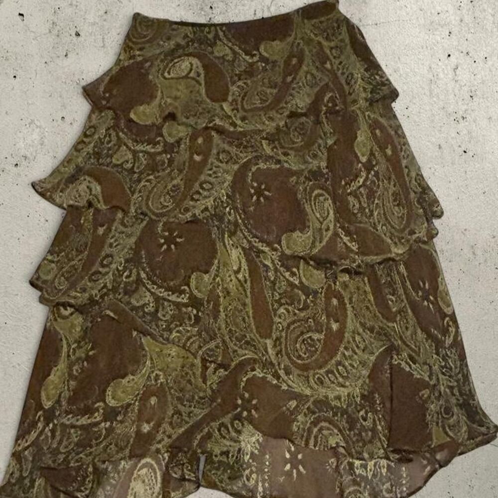 Y2K Paisley Asymmetrical Ruffle Skirt